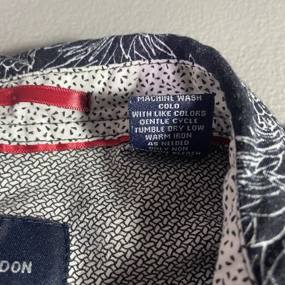 MICHAEL BRANDON Shirt Blue White Pineapple Slim Fit Button Short Sleeve Mens L - Picture 9 of 9